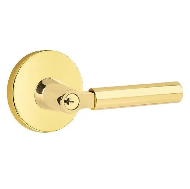 Emtek Select L-Square Smooth Key in Lever with Disk Rosette Unlacquered Brass