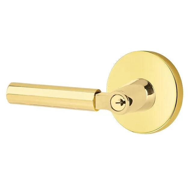 Emtek Select L-Square Smooth Key in Lever with Disk Rosette Unlacquered Brass