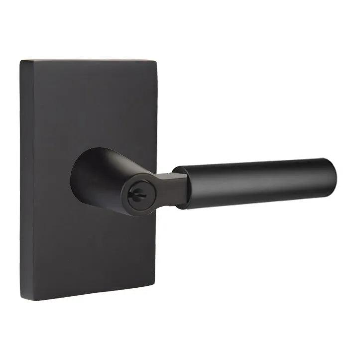 Emtek Select L-Square Smooth Key in Lever with Modern Rectangular Rosette Flat Black