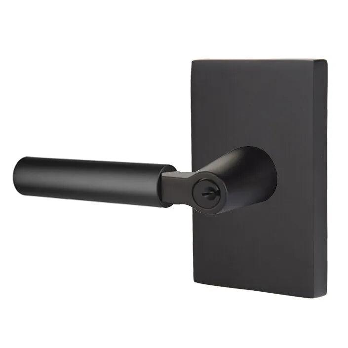 Emtek Select L-Square Smooth Key in Lever with Modern Rectangular Rosette Flat Black