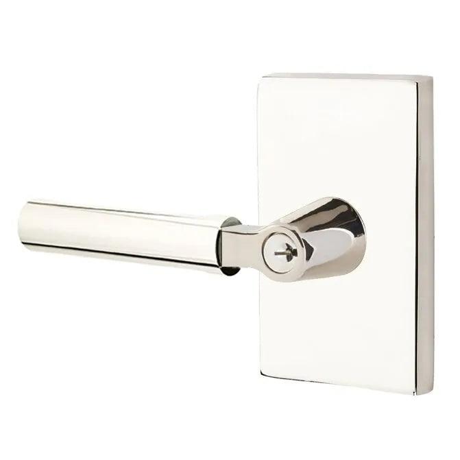 Emtek Select L-Square Smooth Key in Lever with Modern Rectangular Rosette Lifetime Polished Nickel