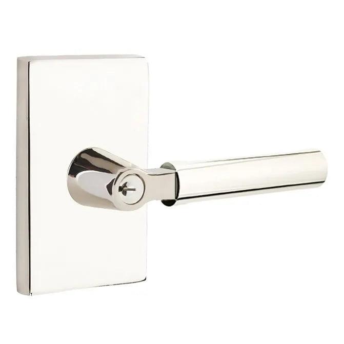 Emtek Select L-Square Smooth Key in Lever with Modern Rectangular Rosette Lifetime Polished Nickel
