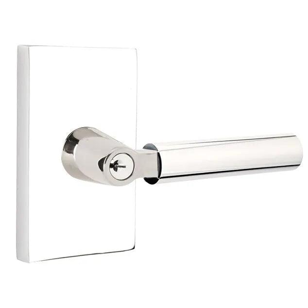 Emtek Select L-Square Smooth Key in Lever with Modern Rectangular Rosette Polished Chrome