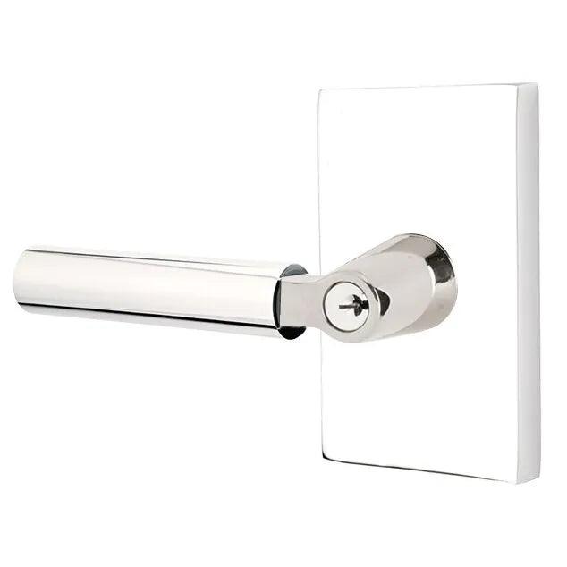 Emtek Select L-Square Smooth Key in Lever with Modern Rectangular Rosette Polished Chrome