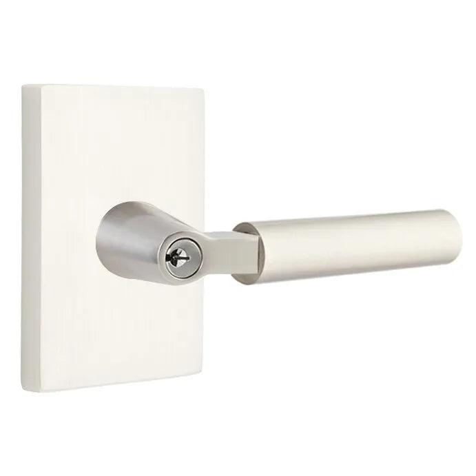 Emtek Select L-Square Smooth Key in Lever with Modern Rectangular Rosette Satin Nickel