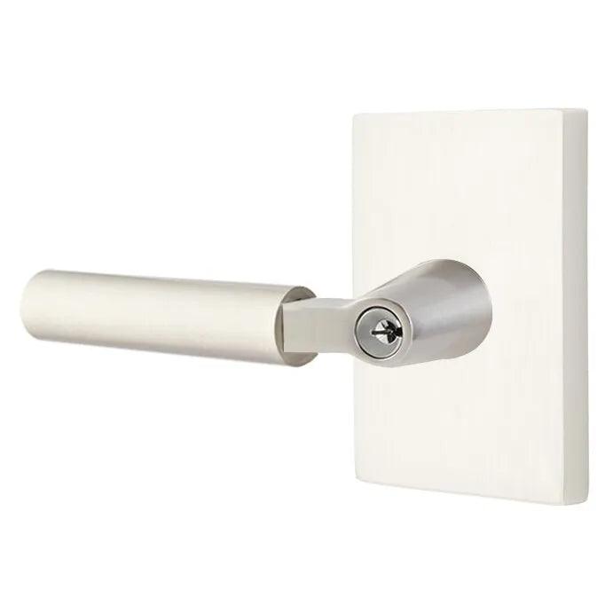 Emtek Select L-Square Smooth Key in Lever with Modern Rectangular Rosette Satin Nickel