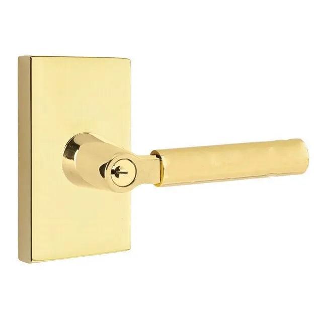 Emtek Select L-Square Smooth Key in Lever with Modern Rectangular Rosette Unlacquered Brass