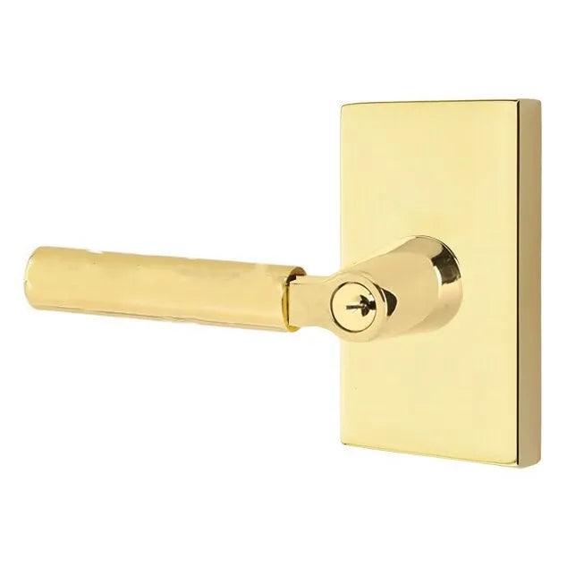 Emtek Select L-Square Smooth Key in Lever with Modern Rectangular Rosette Unlacquered Brass