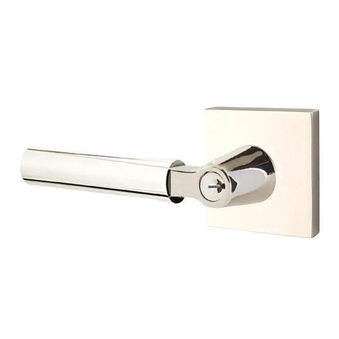 Emtek Select L-Square Smooth Key in Lever with Square Rosette Lifetime Polished Nickel