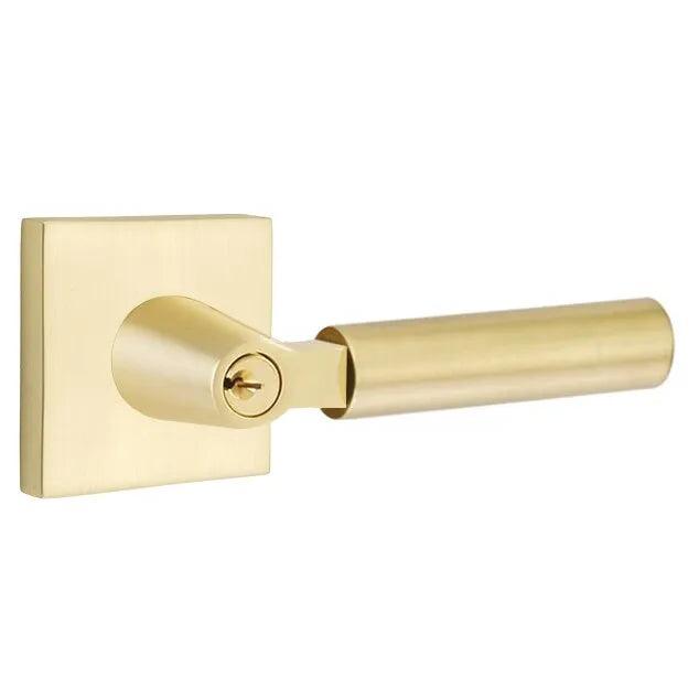 Emtek Select L-Square Smooth Key in Lever with Square Rosette Satin Brass