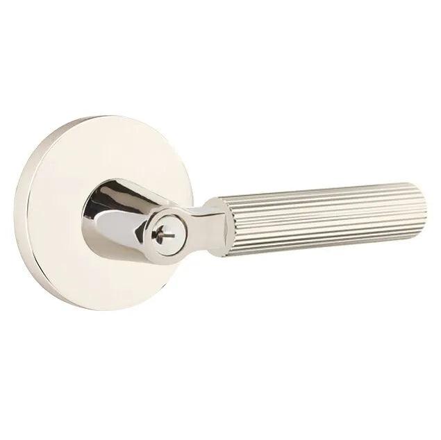 Emtek Select L-Square Straight Knurled Lever with Disk Rosette Lifetime Polished Nickel