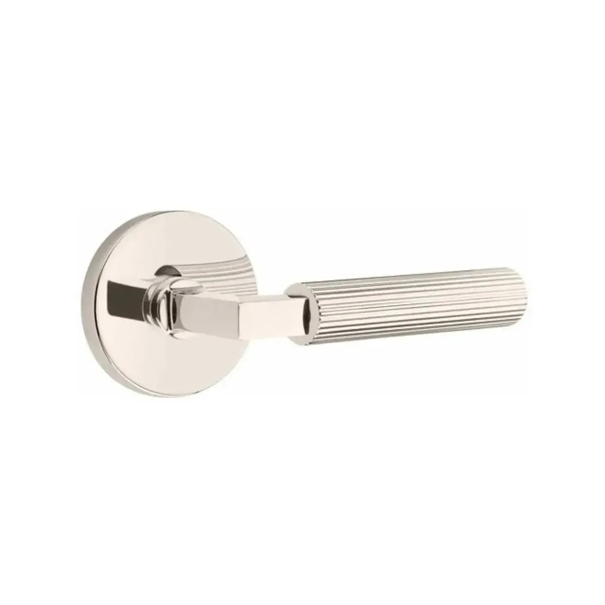 Emtek Select L-Square Straight Knurled Lever with Disk Rosette in Lifetime Polished Nickel finish