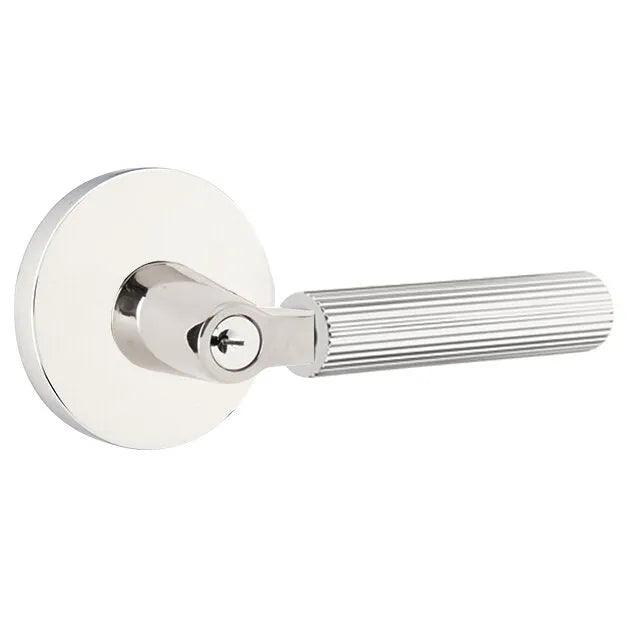 Emtek Select L-Square Straight Knurled Lever with Disk Rosette Polished Chrome