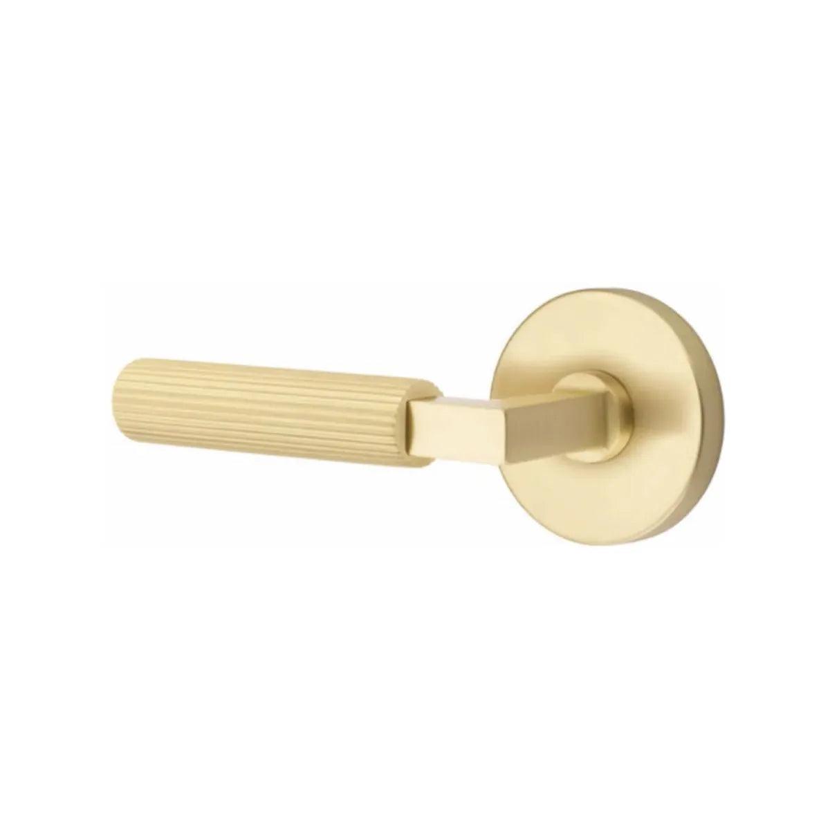 Emtek Select L-Square Straight Knurled Lever with Disk Rosette Satin Brass