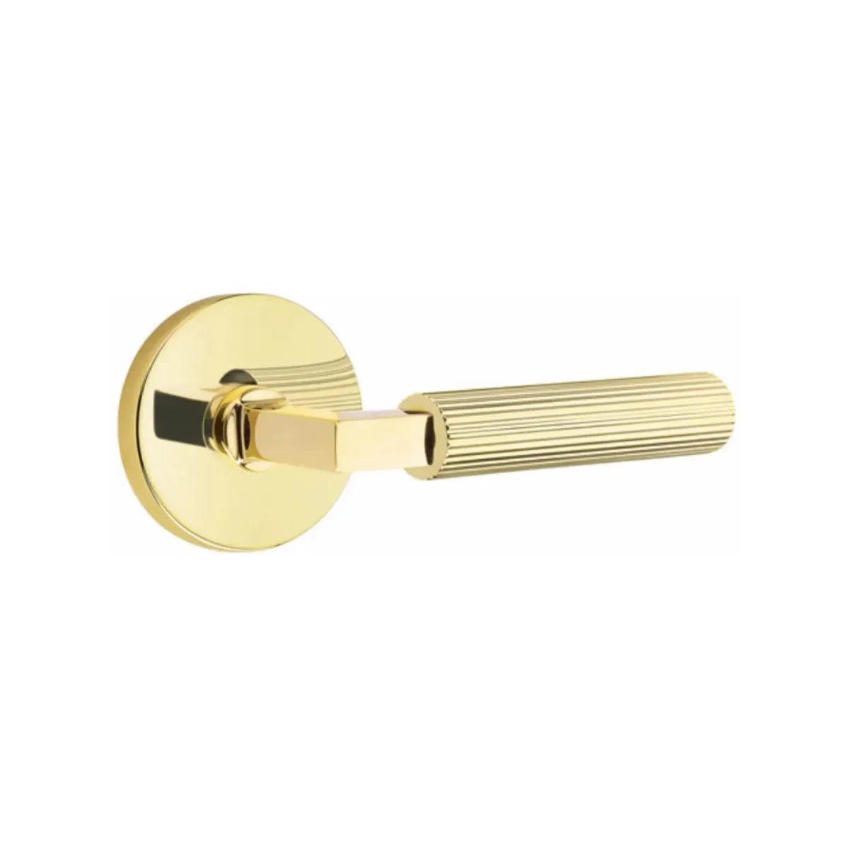 Emtek Select L-Square Straight Knurled Lever with Disk Rosette Unlacquered Brass