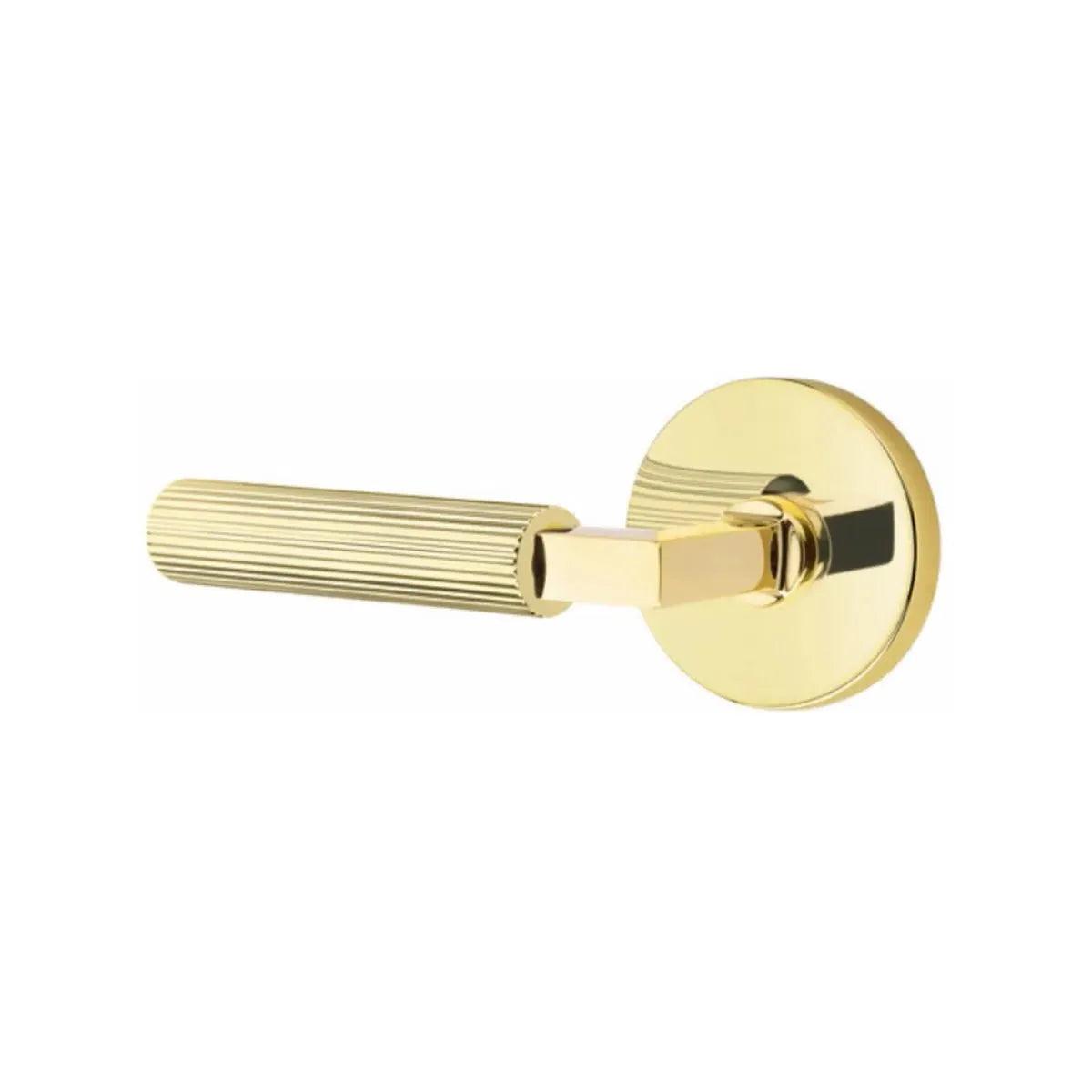 Emtek Select L-Square Straight Knurled Lever with Disk Rosette Unlacquered Brass