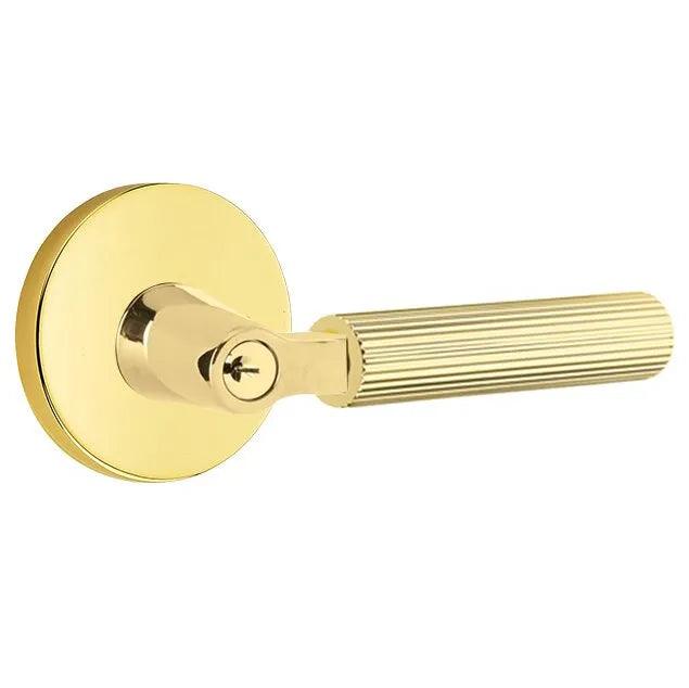 Emtek Select L-Square Straight Knurled Lever with Disk Rosette Unlacquered Brass