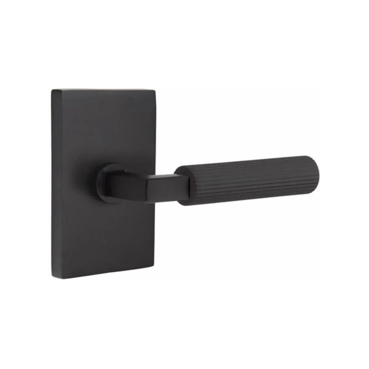 Emtek Select L-Square Straight Knurled Lever with Modern Rectangular Rosette Flat Black