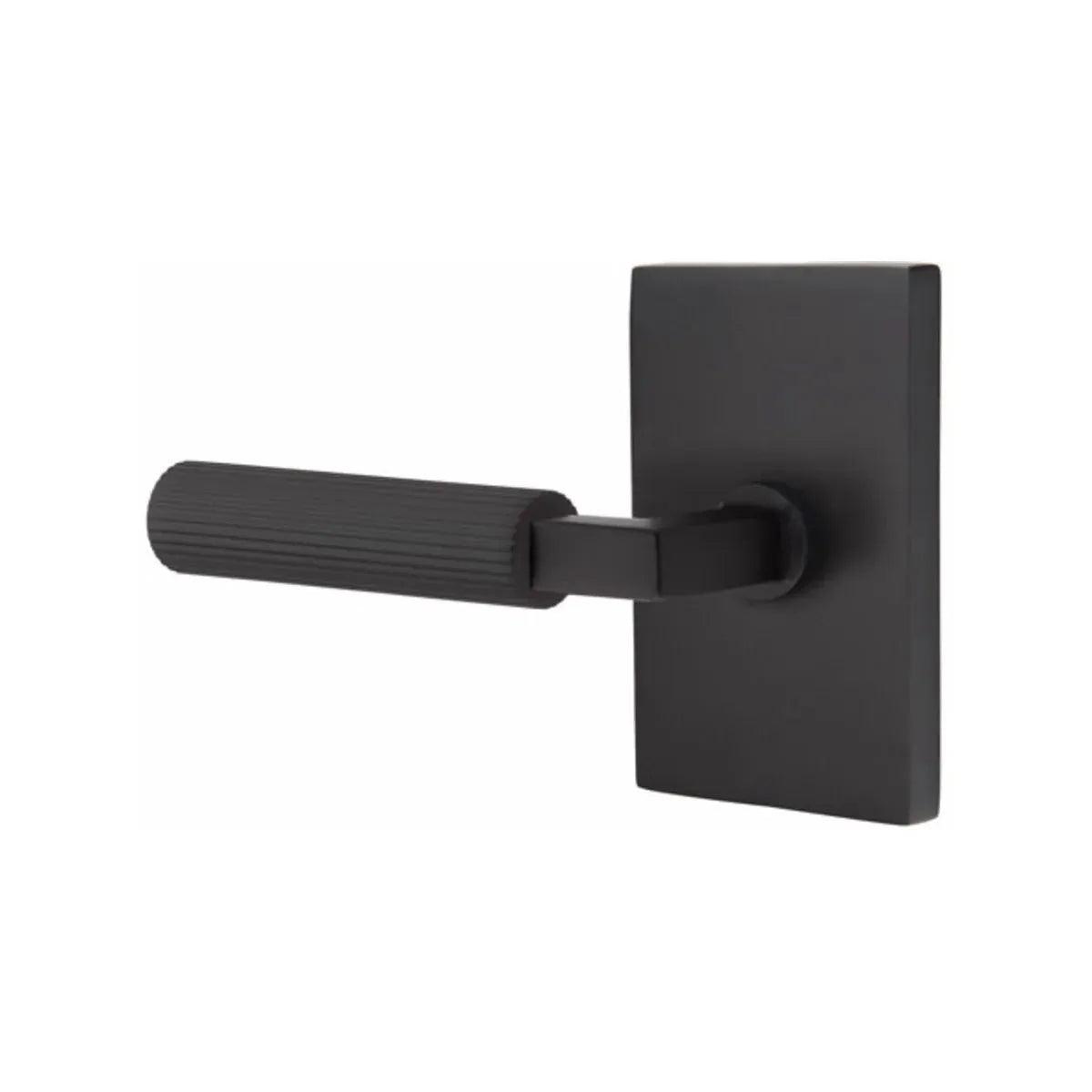 Emtek Select L-Square Straight Knurled Lever with Modern Rectangular Rosette Flat Black