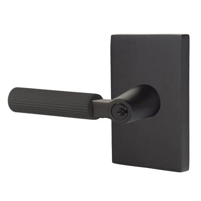 Emtek Select L-Square Straight Knurled Lever with Modern Rectangular Rosette Flat Black