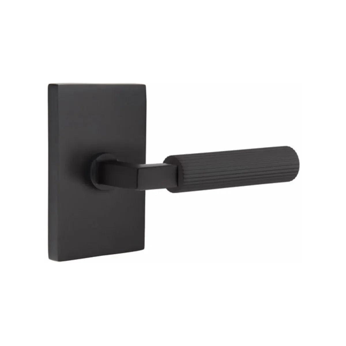 Emtek Select L-Square Straight Knurled Lever with Modern Rectangular Rosette Flat Black