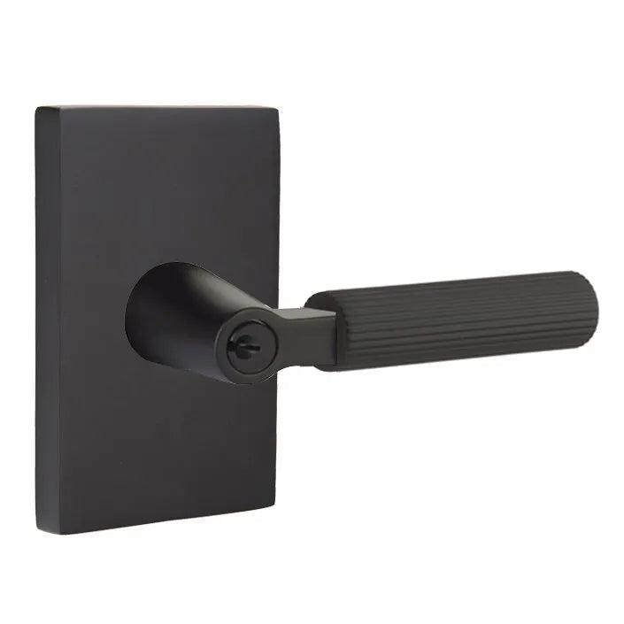 Emtek Select L-Square Straight Knurled Lever with Modern Rectangular Rosette Flat Black