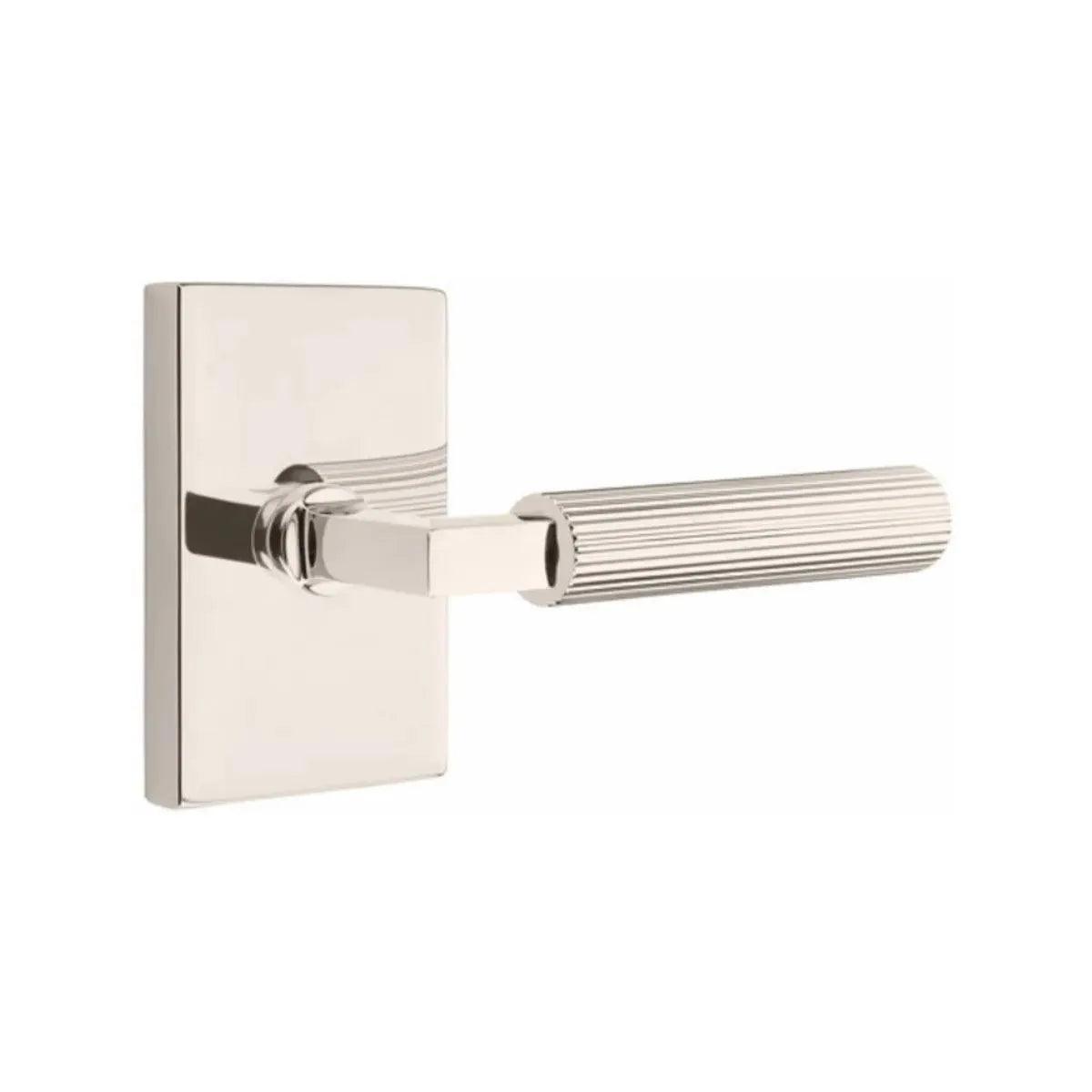 Emtek Select L-Square Straight Knurled Lever with Modern Rectangular Rosette Lifetime Polished Nickel