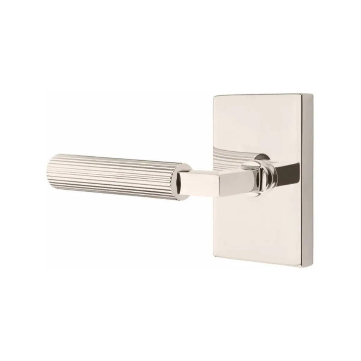 Emtek Select L-Square Straight Knurled Lever with Modern Rectangular Rosette Lifetime Polished Nickel