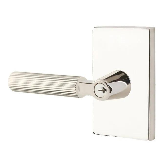 Emtek Select L-Square Straight Knurled Lever with Modern Rectangular Rosette Lifetime Polished Nickel