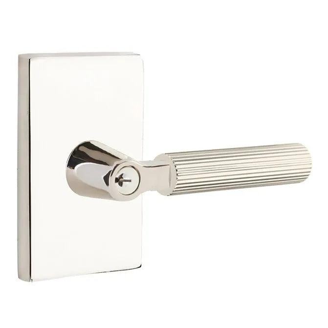 Emtek Select L-Square Straight Knurled Lever with Modern Rectangular Rosette Lifetime Polished Nickel
