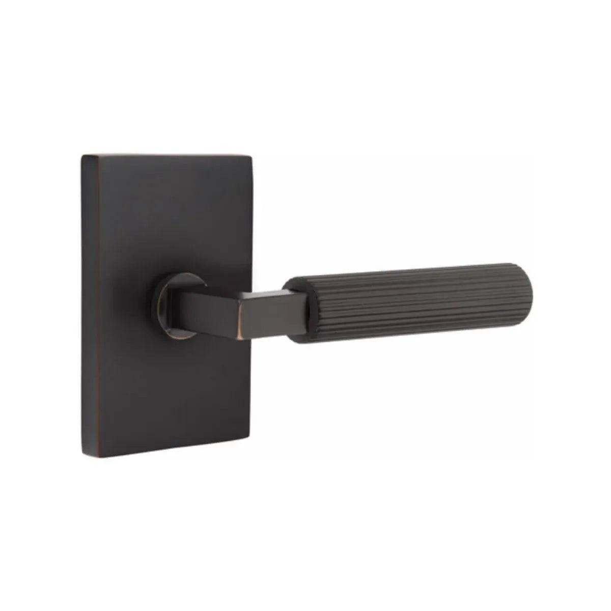 Emtek Select L-Square Straight Knurled Lever with Modern Rectangular Rosette Oil Rubbed Bronze