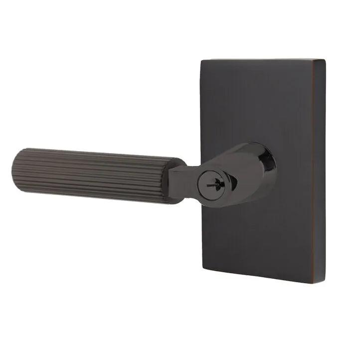 Emtek Select L-Square Straight Knurled Lever with Modern Rectangular Rosette Oil Rubbed Bronze