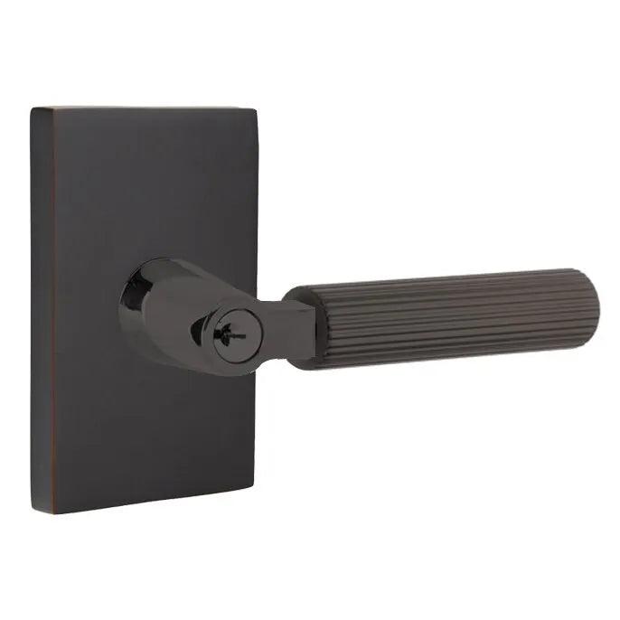 Emtek Select L-Square Straight Knurled Lever with Modern Rectangular Rosette Oil Rubbed Bronze