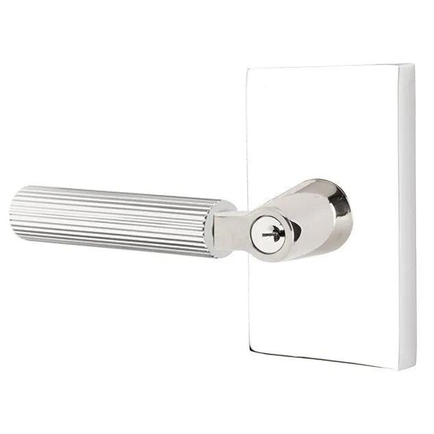 Emtek Select L-Square Straight Knurled Lever with Modern Rectangular Rosette Polished Chrome