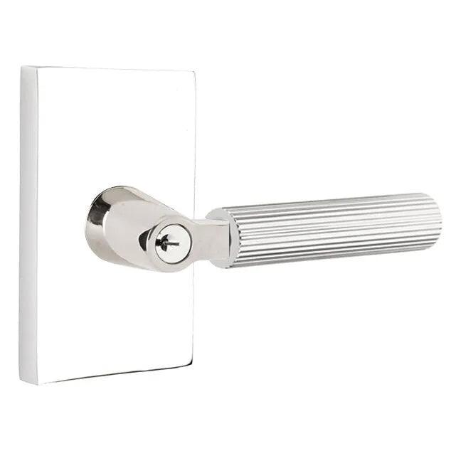Emtek Select L-Square Straight Knurled Lever with Modern Rectangular Rosette Polished Chrome