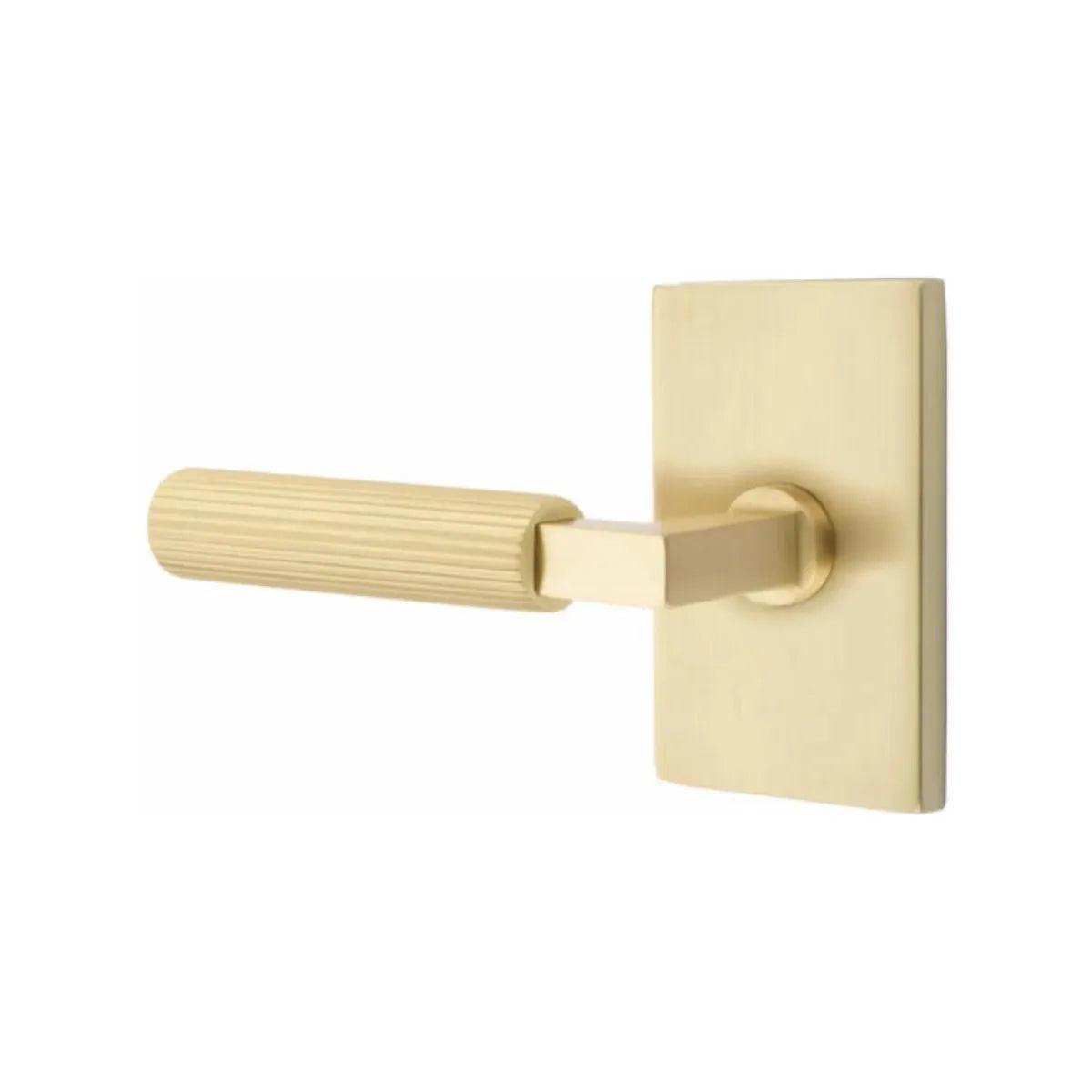 Emtek Select L-Square Straight Knurled Lever with Modern Rectangular Rosette Satin Brass