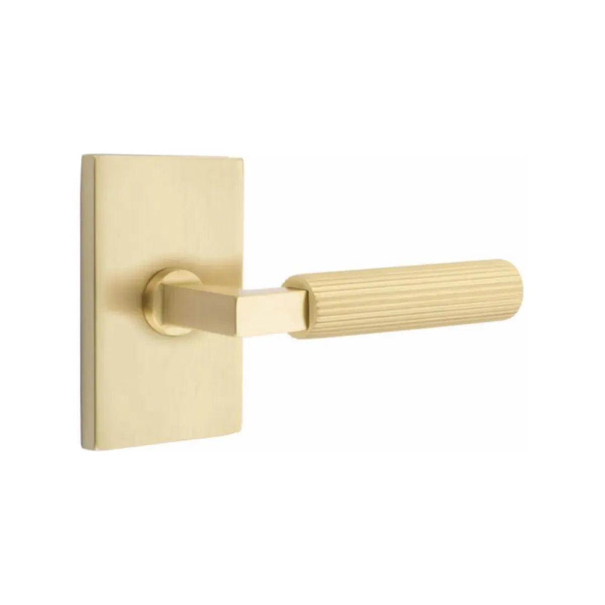 Emtek Select L-Square Straight Knurled Lever with Modern Rectangular Rosette Satin Brass