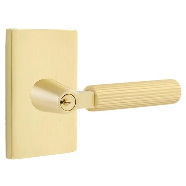 Emtek Select L-Square Straight Knurled Lever with Modern Rectangular Rosette Satin Brass
