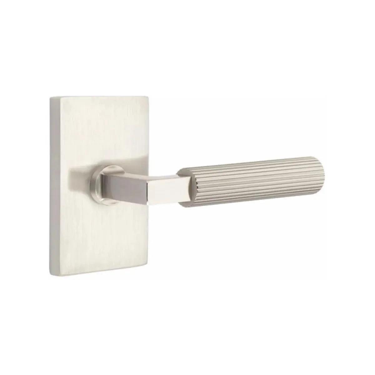Emtek Select L-Square Straight Knurled Lever with Modern Rectangular Rosette Satin Nickel
