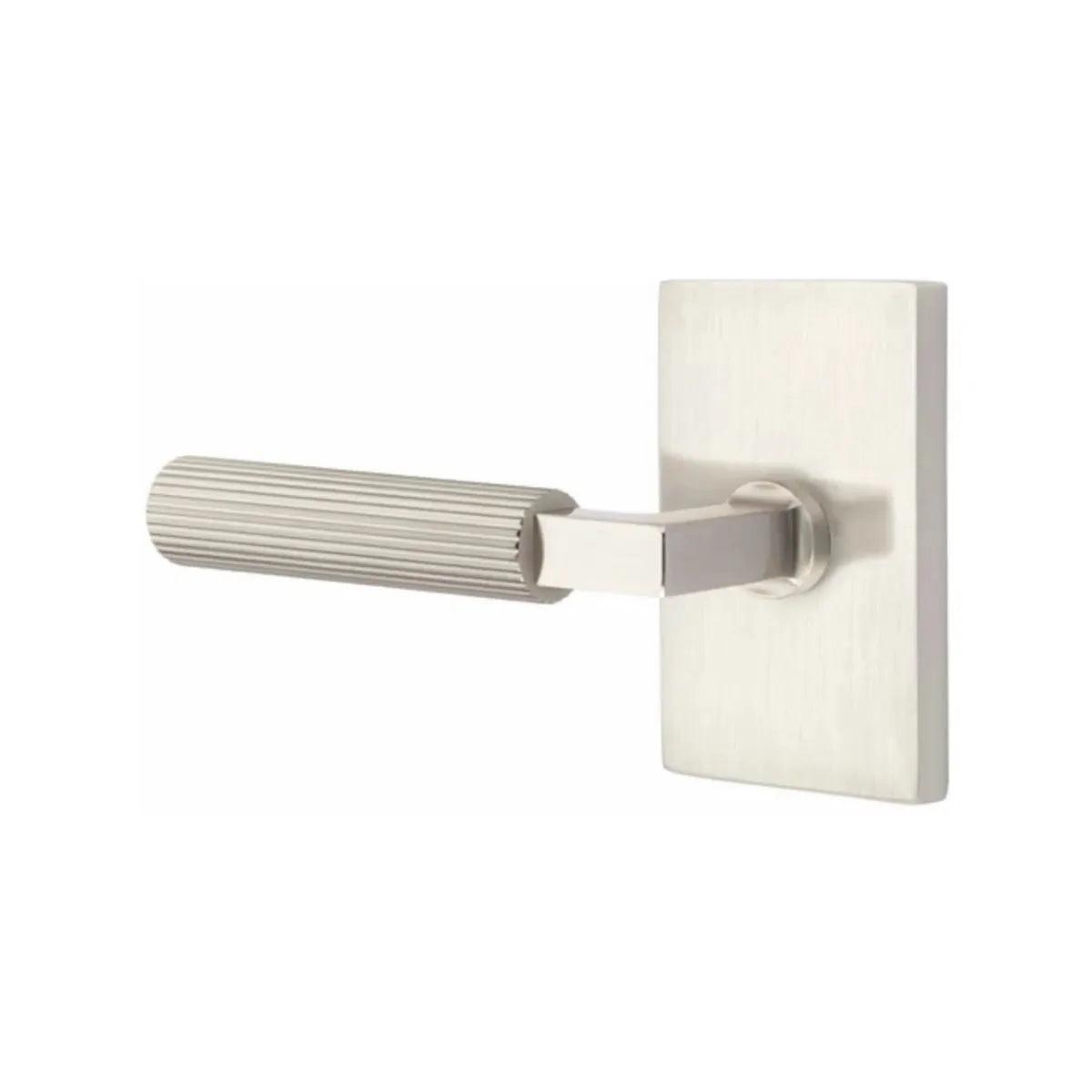 Emtek Select L-Square Straight Knurled Lever with Modern Rectangular Rosette Satin Nickel