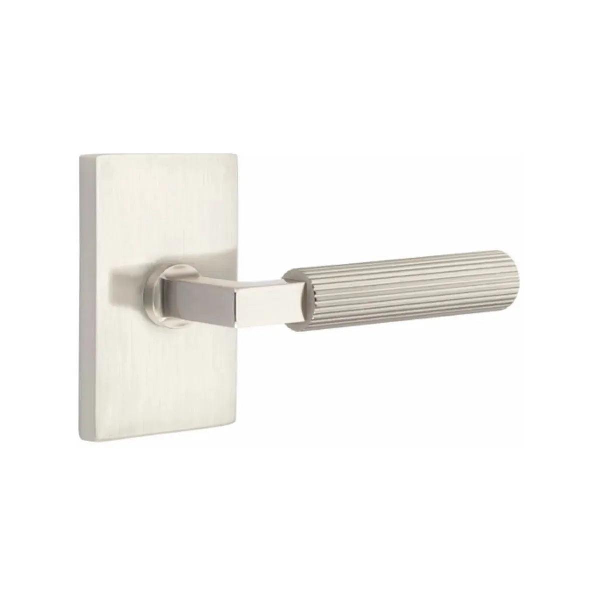 Emtek Select L-Square Straight Knurled Lever with Modern Rectangular Rosette Satin Nickel