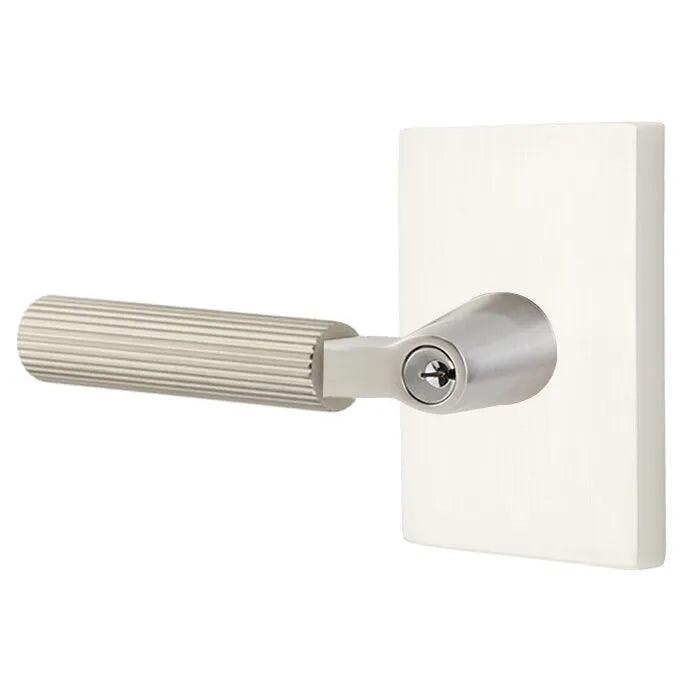 Emtek Select L-Square Straight Knurled Lever with Modern Rectangular Rosette Satin Nickel