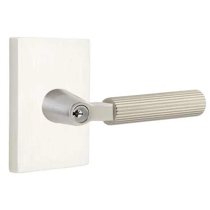 Emtek Select L-Square Straight Knurled Lever with Modern Rectangular Rosette Satin Nickel