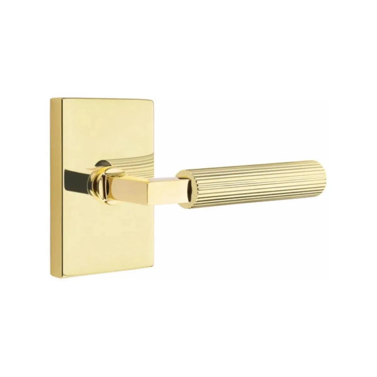 Emtek Select L-Square Straight Knurled Lever with Modern Rectangular Rosette Unlacquered Brass