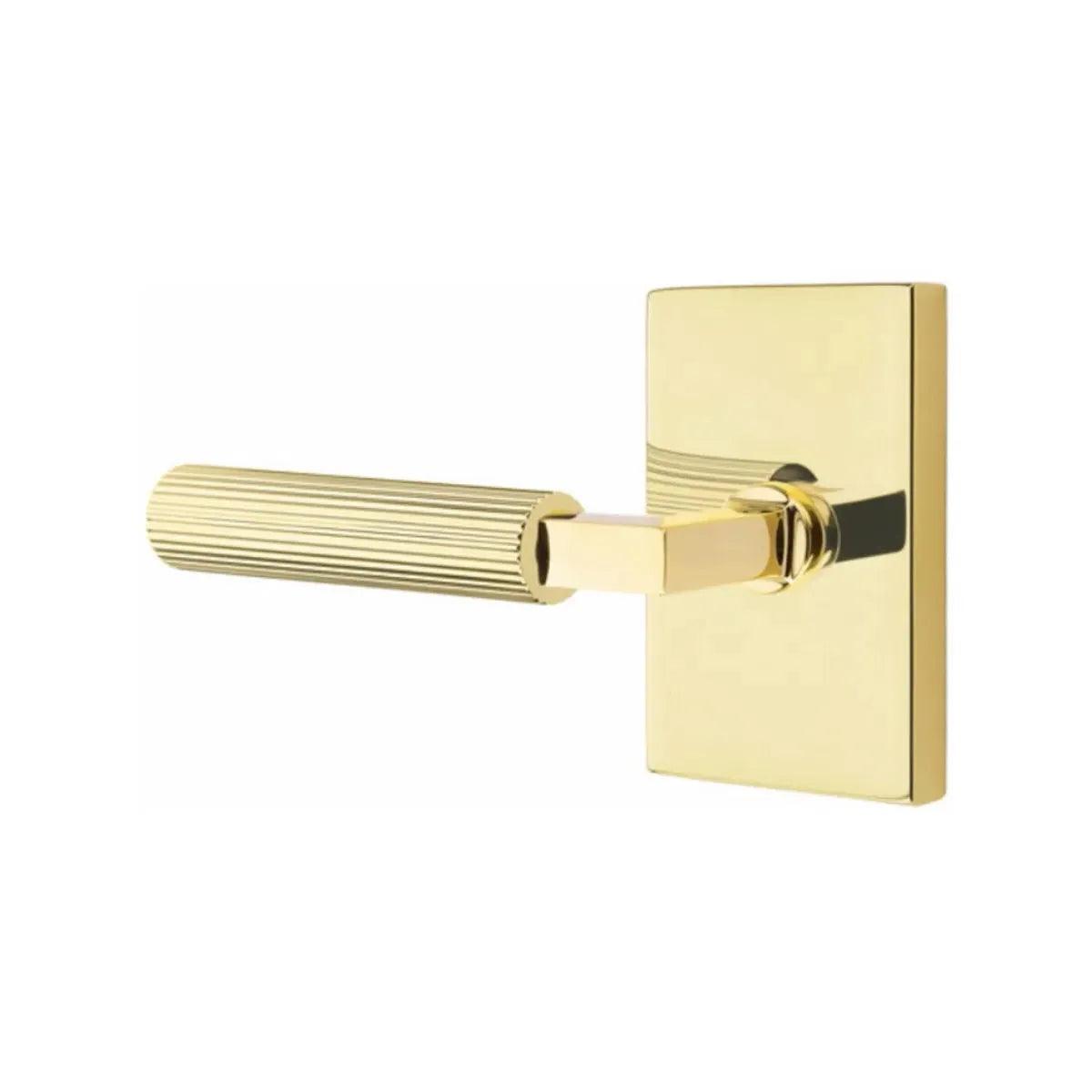 Emtek Select L-Square Straight Knurled Lever with Modern Rectangular Rosette Unlacquered Brass