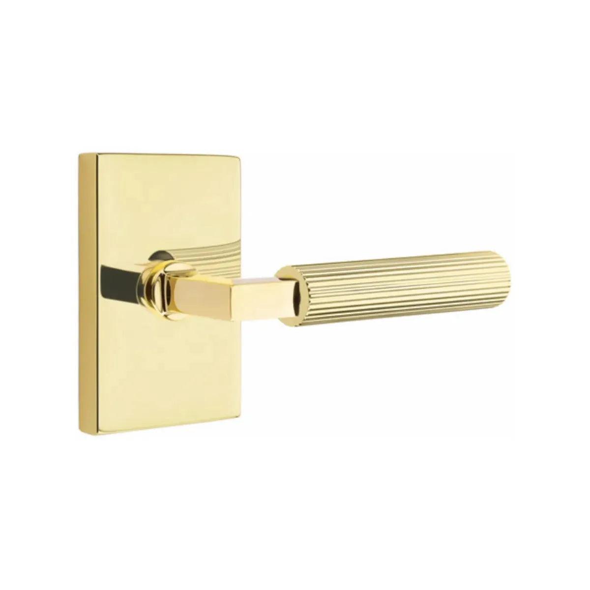 Emtek Select L-Square Straight Knurled Lever with Modern Rectangular Rosette Unlacquered Brass