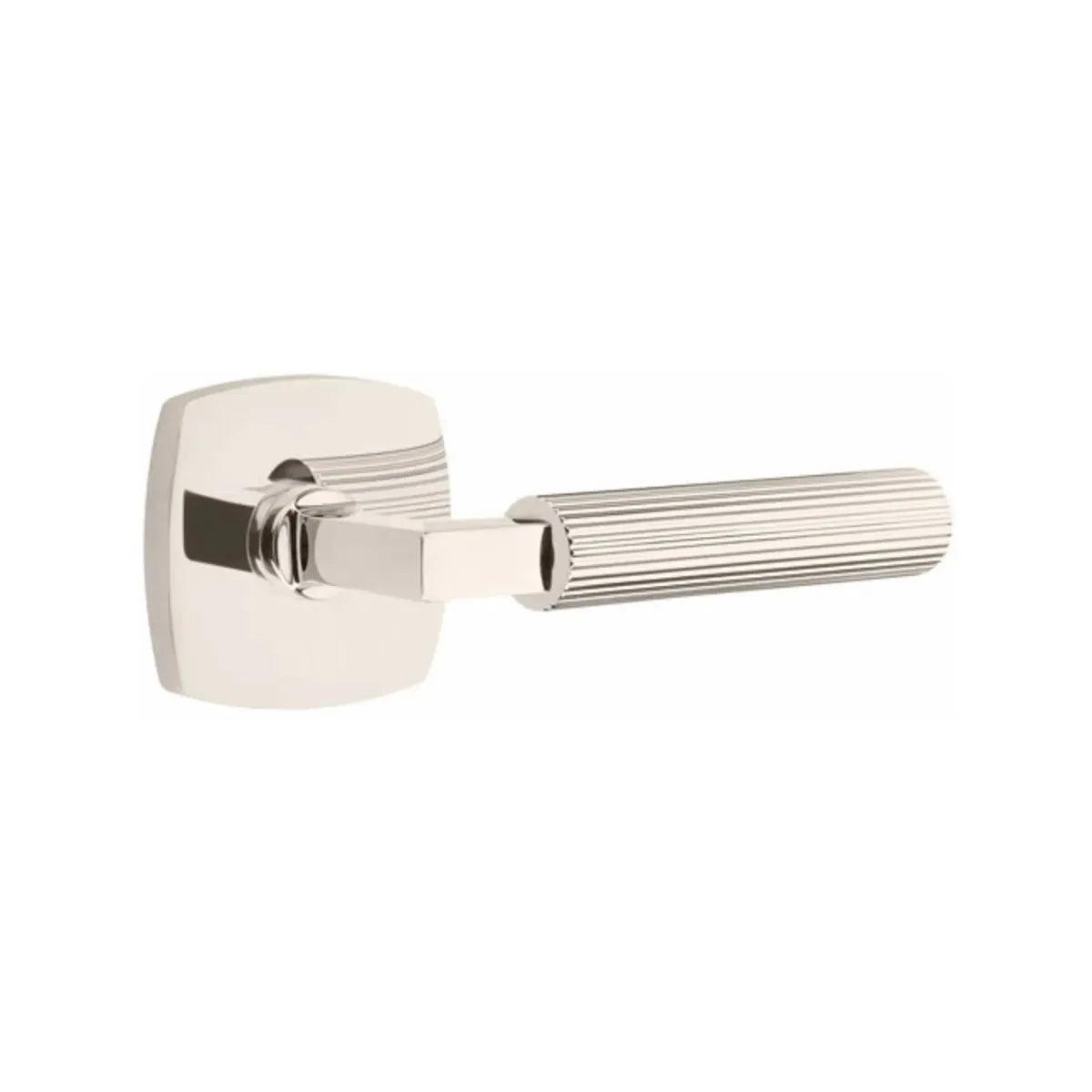 Emtek Select L-Square Straight Knurled Lever with Urban Modern Rosette Lifetime Polished Nickel