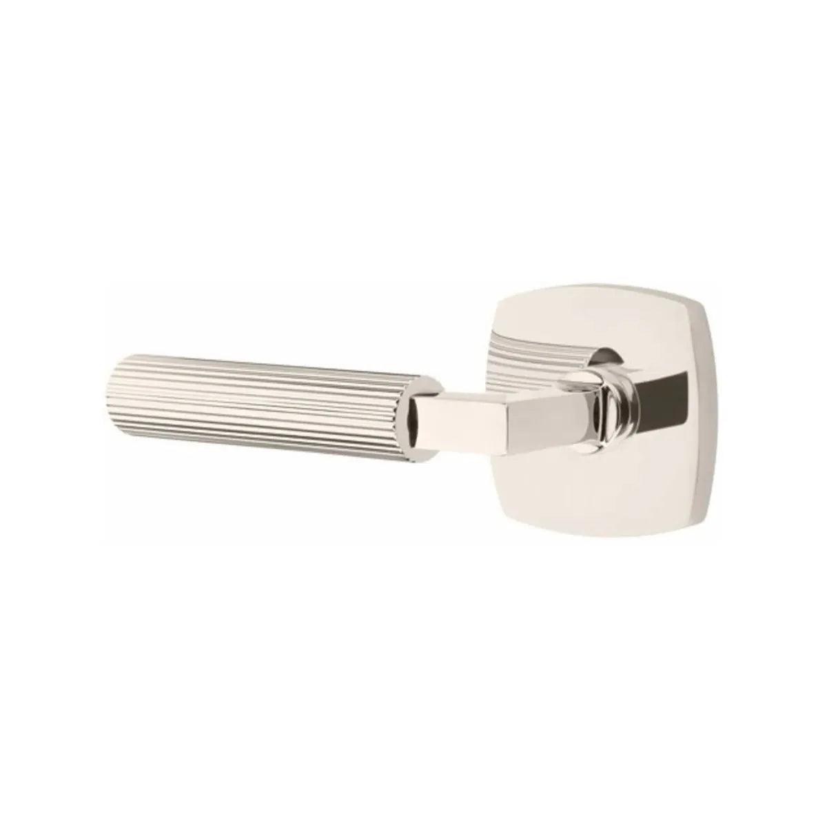 Emtek Select L-Square Straight Knurled Lever with Urban Modern Rosette Lifetime Polished Nickel