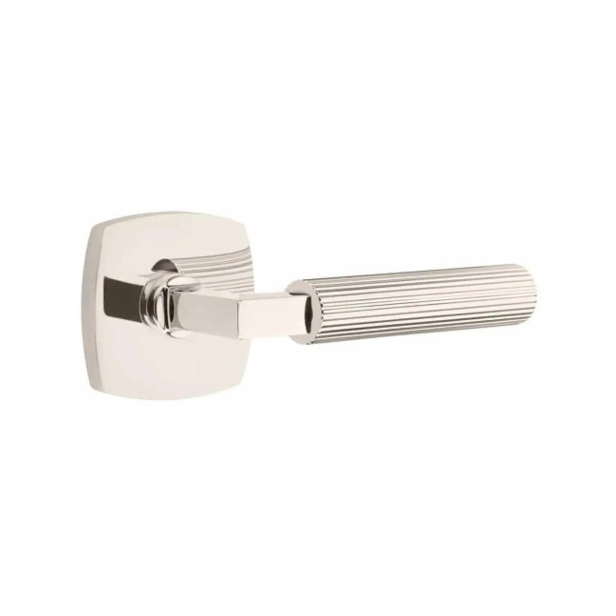 Emtek Select L-Square Straight Knurled Lever with Urban Modern Rosette Lifetime Polished Nickel