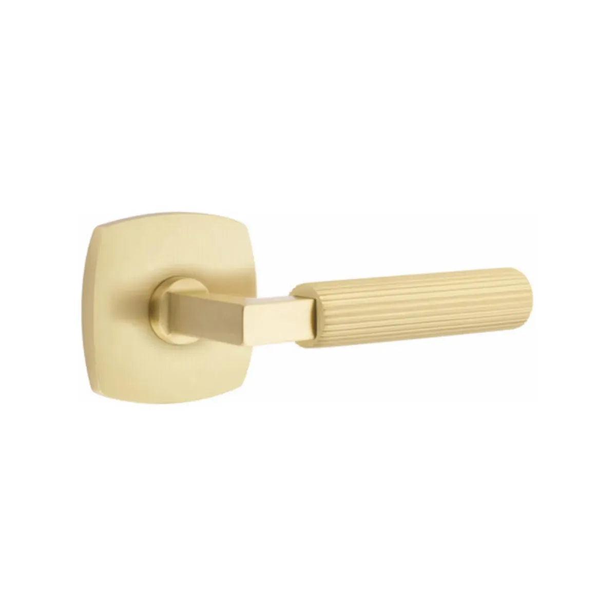 Emtek Select L-Square Straight Knurled Lever with Urban Modern Rosette Satin Brass